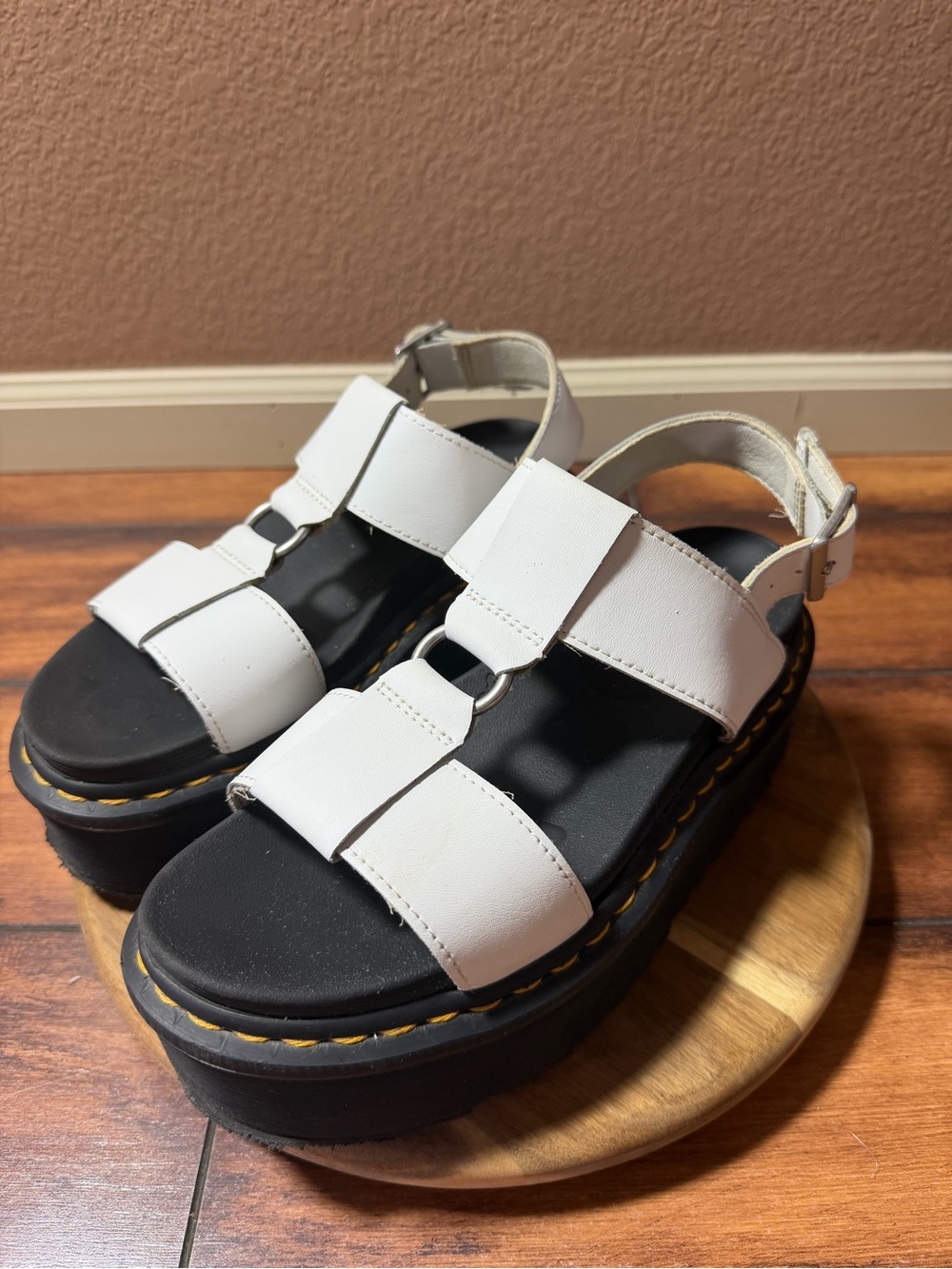 Dr. Martens Francis White Leather Strap Platform Sandals Size 7 - Picture 7 of 14